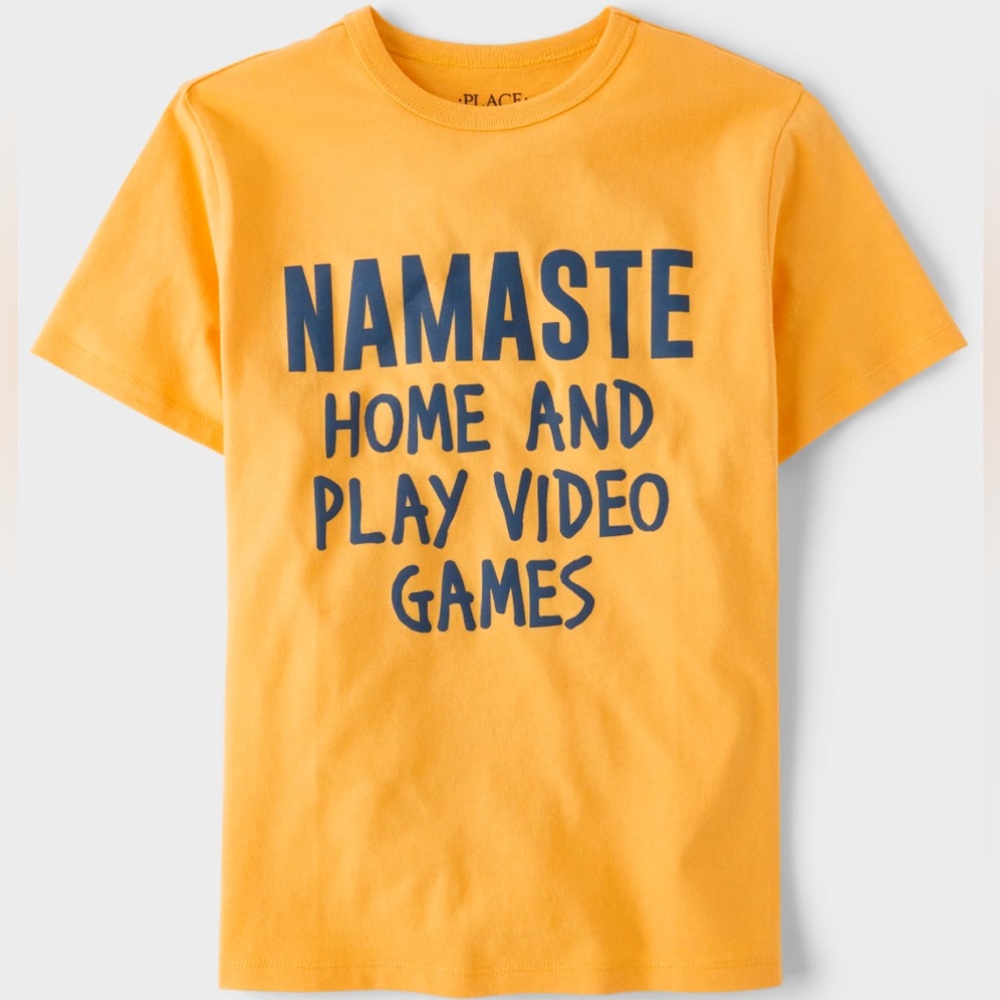 NEW Yellow Graphic Humor Tee - Namaste Home and Play Video Games